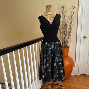 S.L.fashions Vintage Elegant Black with white Floral Dress